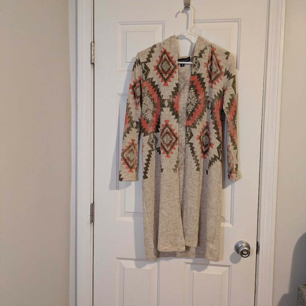 Almost Famous Aztec Hooded Duster Cardigan Sweater - XS